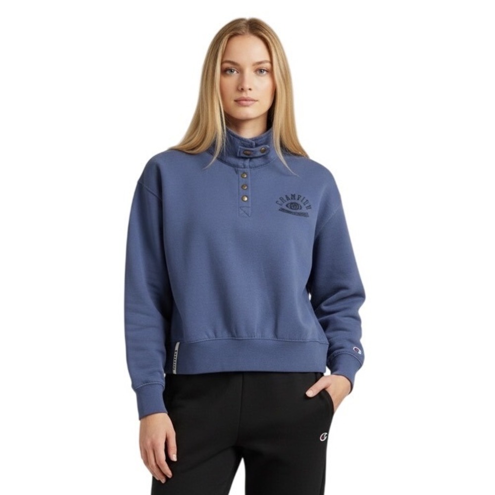 Champion Rec Center 1/4 Snap Crop Loose Fit Pullover Sweatshirt Women 1X Blue